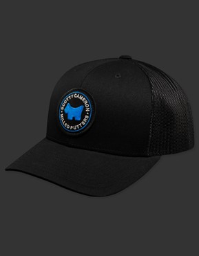 Apparel Hat - Blue Scotty Dog Round Patch - Mesh Snapback - Black